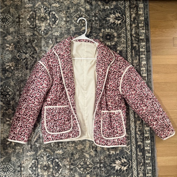 Jackets & Blazers - Quilted Floral Jacket in Burgundy and Cream